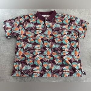 Kingsize Polo Hawaiian Shirt Men’s 4XLT Dark Burgundy Leaf Print Short Sleeve